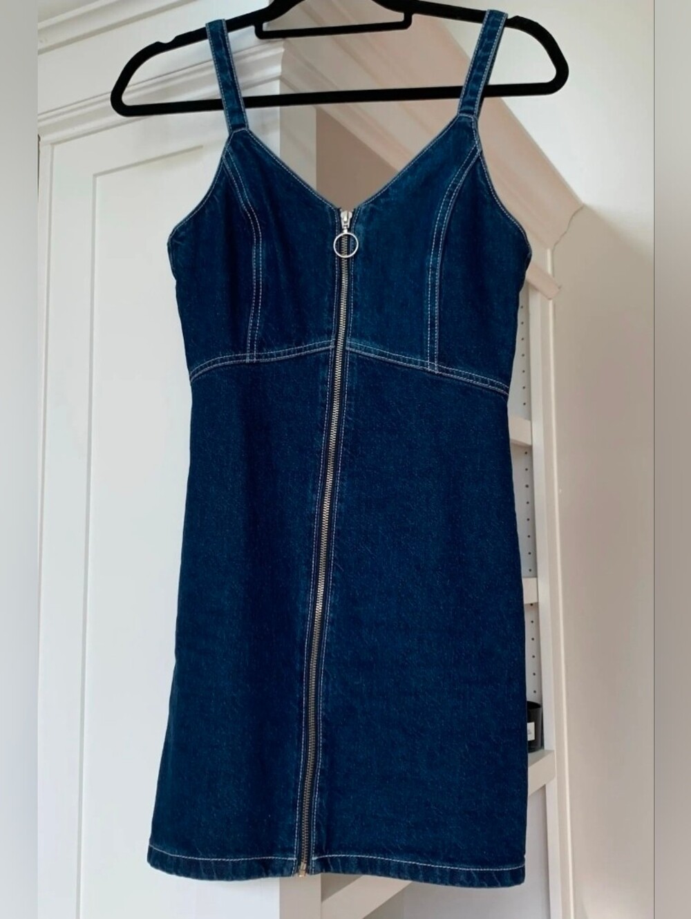 Topshop Dark Blue Denim Zip-Front Mini Dress